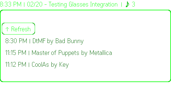 Song requests on glasses HUD